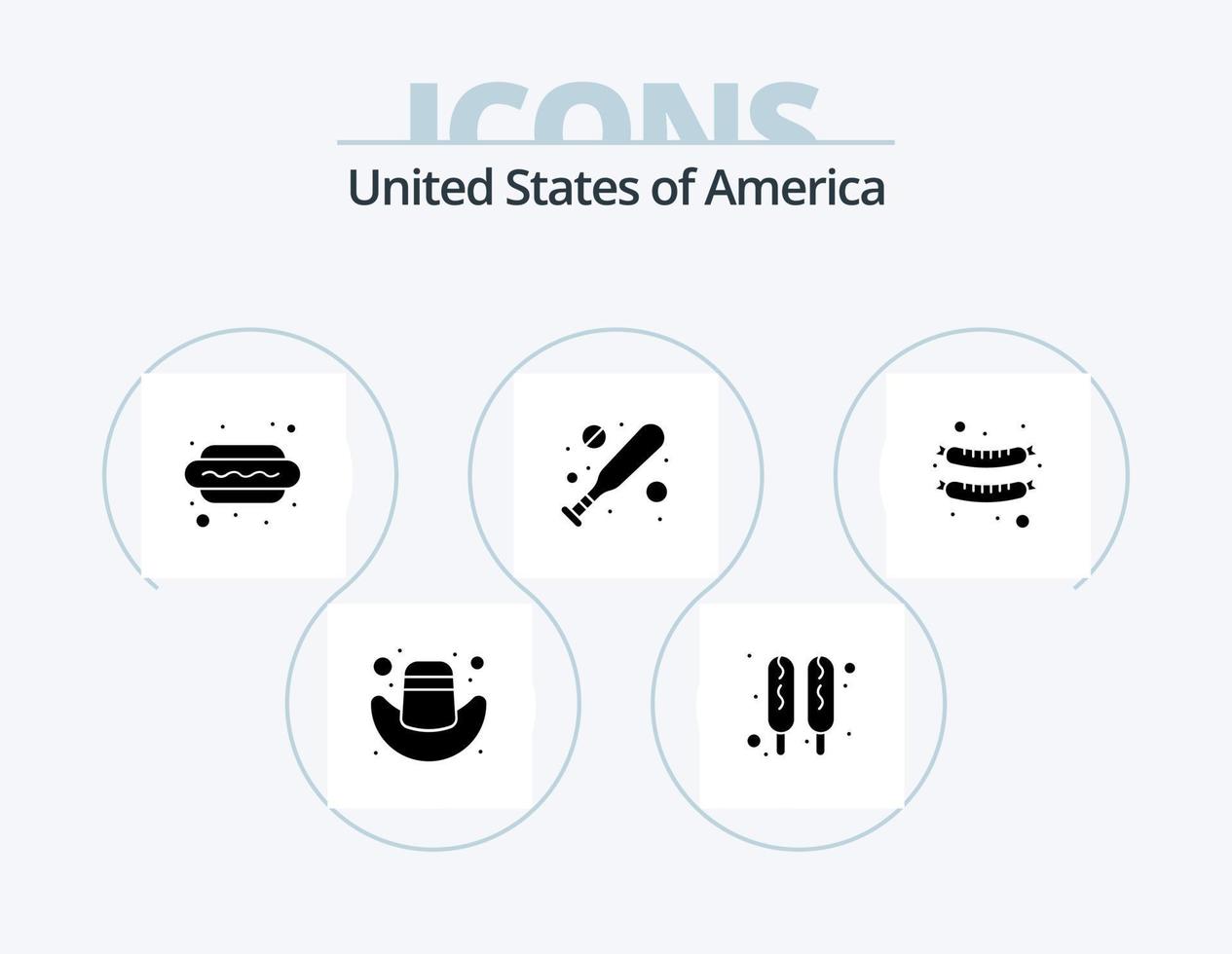 Stati Uniti d'America glifo icona imballare 5 icona design. . salsiccia. cibo. wurstel. palla dura vettore