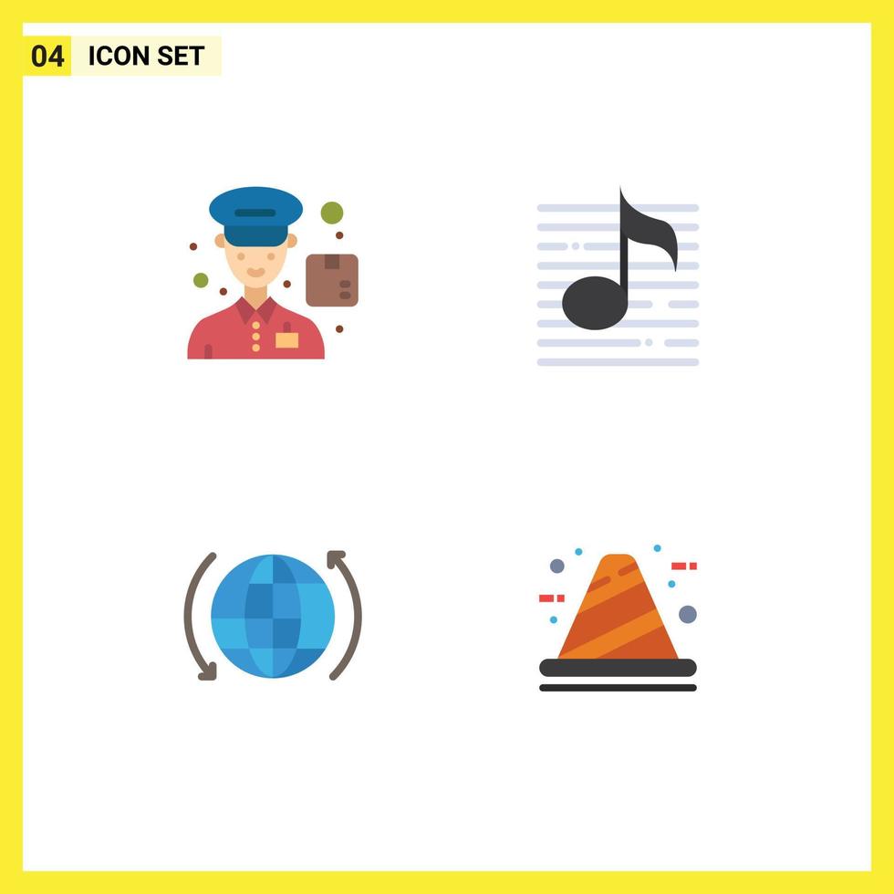 mobile interfaccia piatto icona impostato di 4 pittogrammi di Corriere globo nodi suono freccia modificabile vettore design elementi