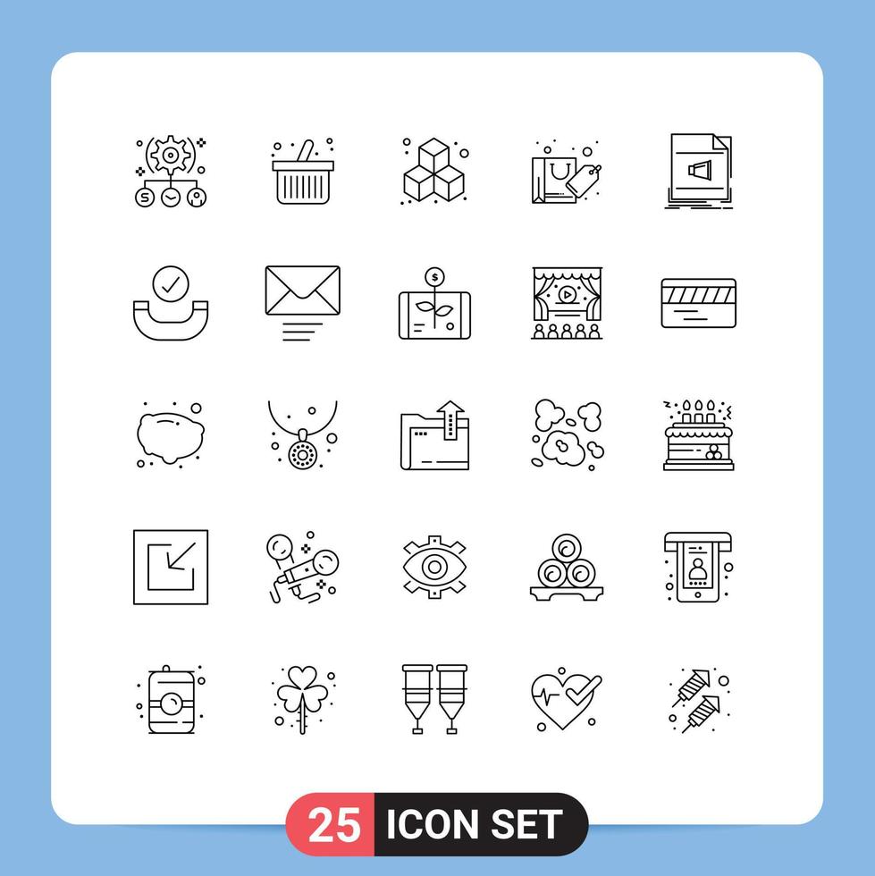 25 creativo icone moderno segni e simboli di musica file scatola Audio shopping modificabile vettore design elementi