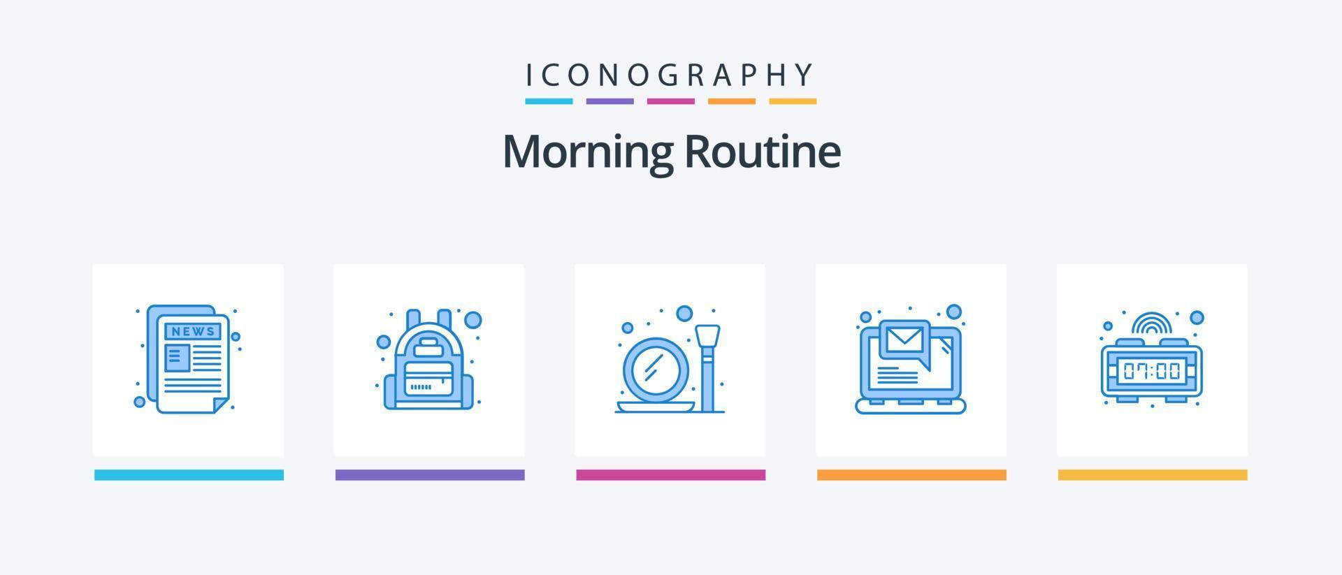 mattina routine blu 5 icona imballare Compreso volta. allarme. rendere. notifica. e-mail. creativo icone design vettore