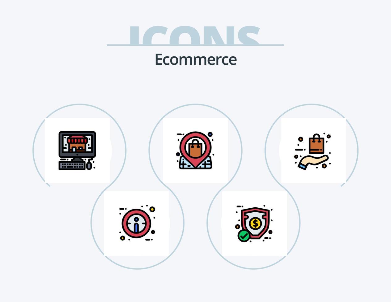 e-commerce linea pieno icona imballare 5 icona design. negozio. acquistare. moneta. pagamento. carta vettore