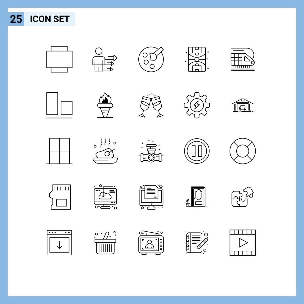 mobile interfaccia linea impostato di 25 pittogrammi di verticale allineare dipingere mezzi di trasporto treno modificabile vettore design elementi