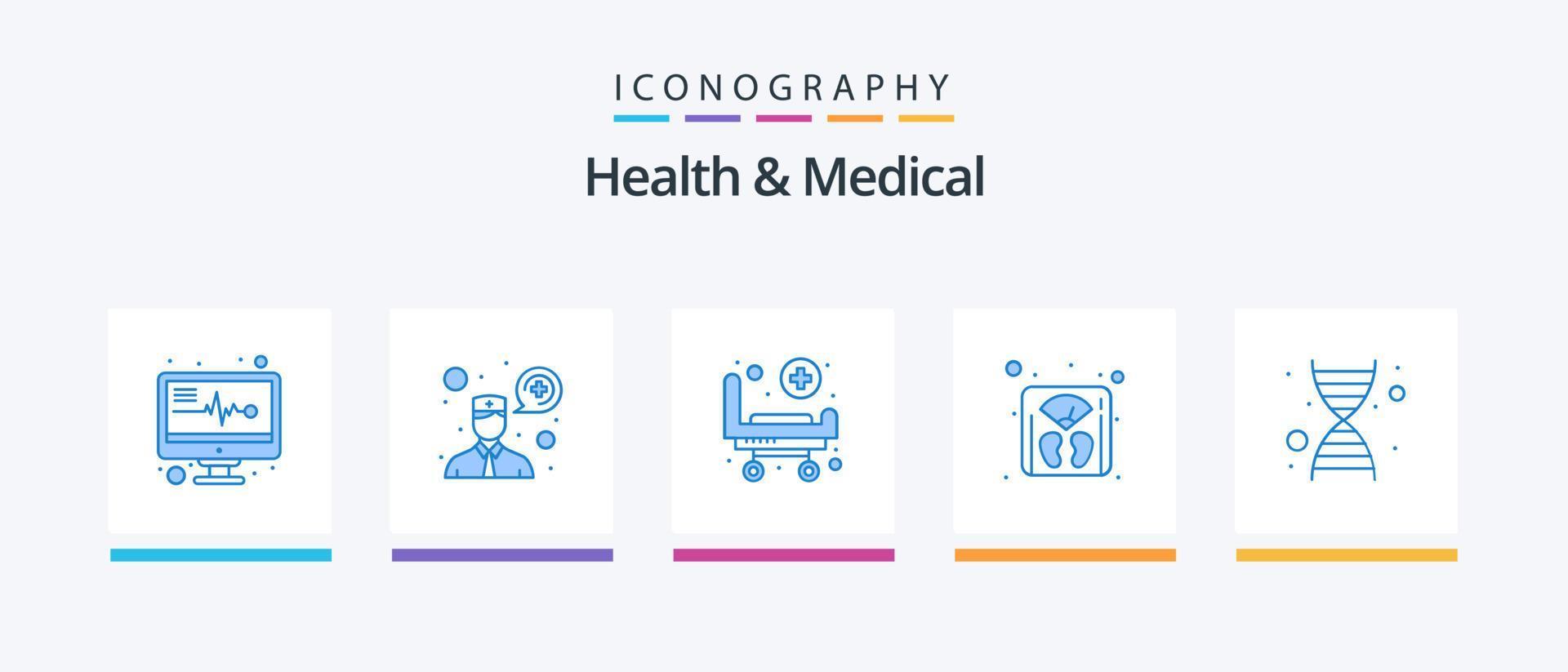 Salute e medico blu 5 icona imballare Compreso . genetica. Ospedale. dna. il peso. creativo icone design vettore