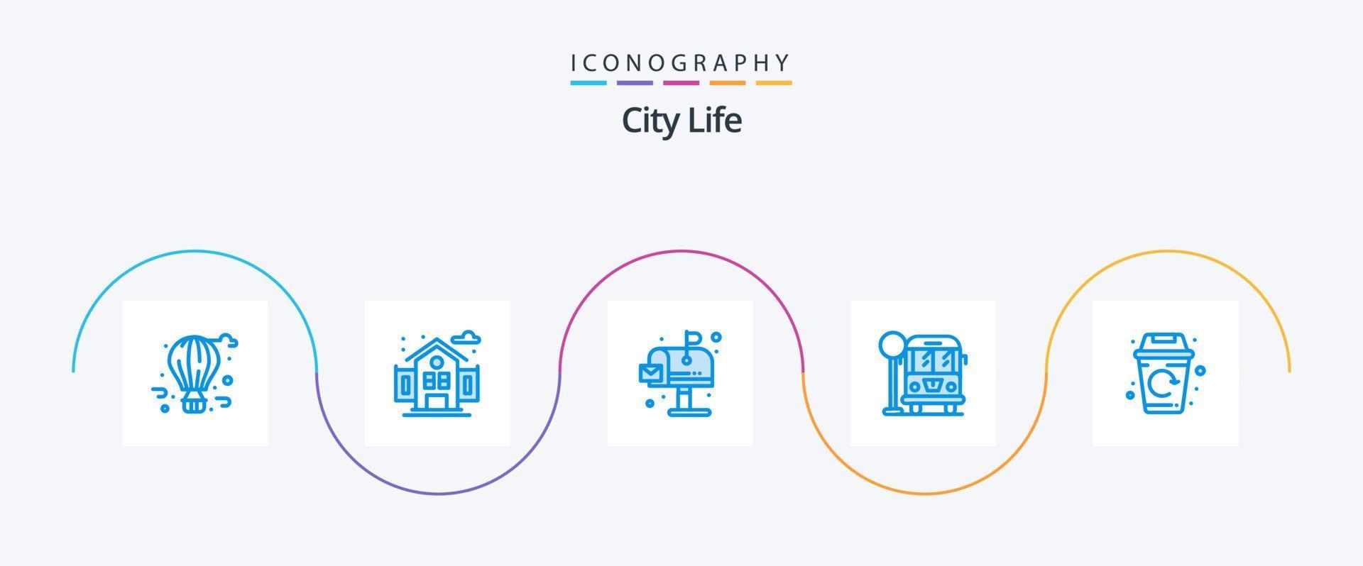 città vita blu 5 icona imballare Compreso stato. vita. ambiente. città. vita vettore