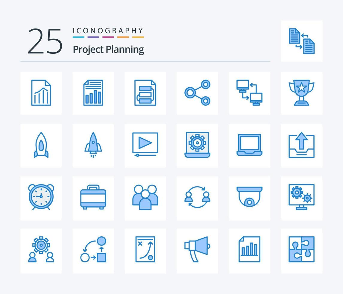 progetto piallatura 25 blu colore icona imballare Compreso mobile. computer. strategia. sociale. Rete vettore