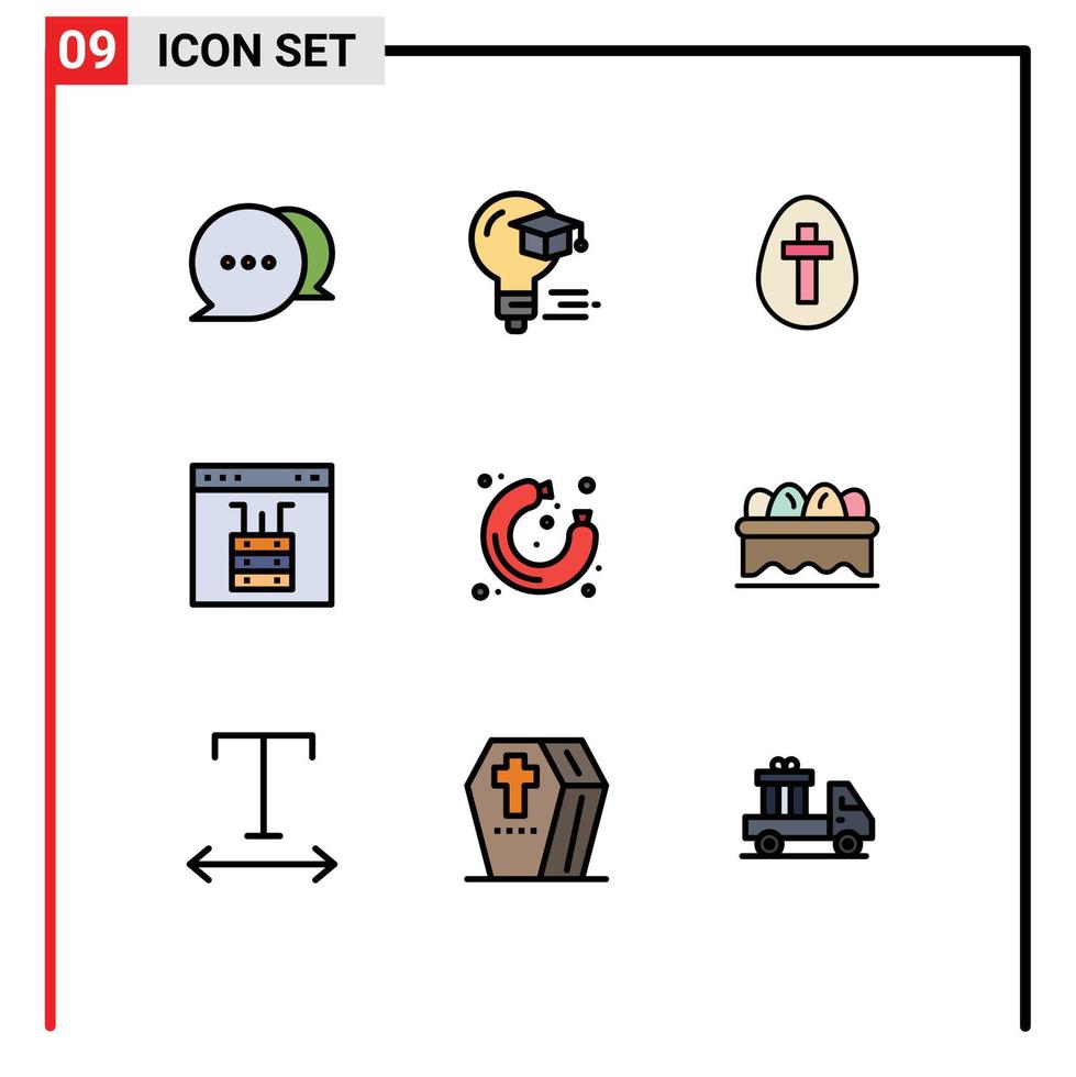 moderno impostato di 9 riga piena piatto colori e simboli come come salsiccia server Pasqua pagina nube modificabile vettore design elementi