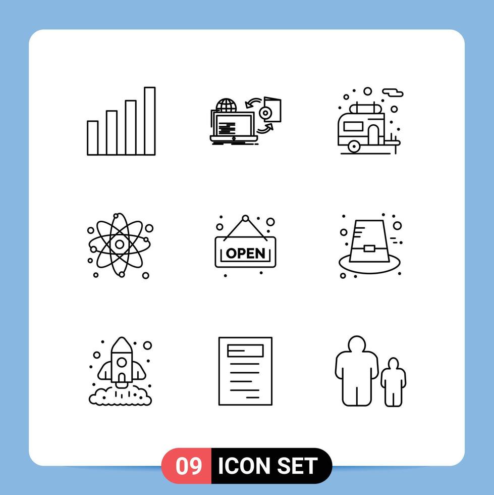 azione vettore icona imballare di 9 linea segni e simboli per tavola fisica editoriale molecola atomo modificabile vettore design elementi