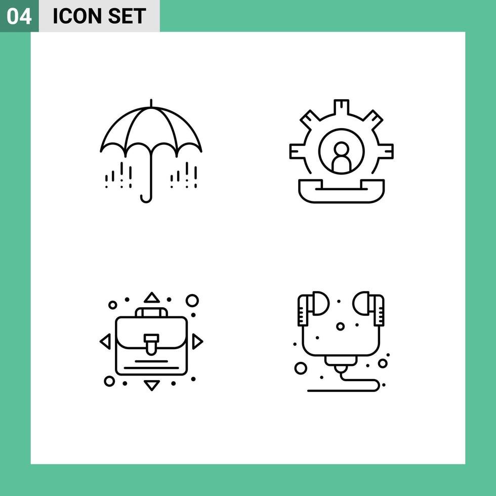 pittogramma impostato di 4 semplice riga piena piatto colori di ombrello crescita primavera Aiuto persona modificabile vettore design elementi