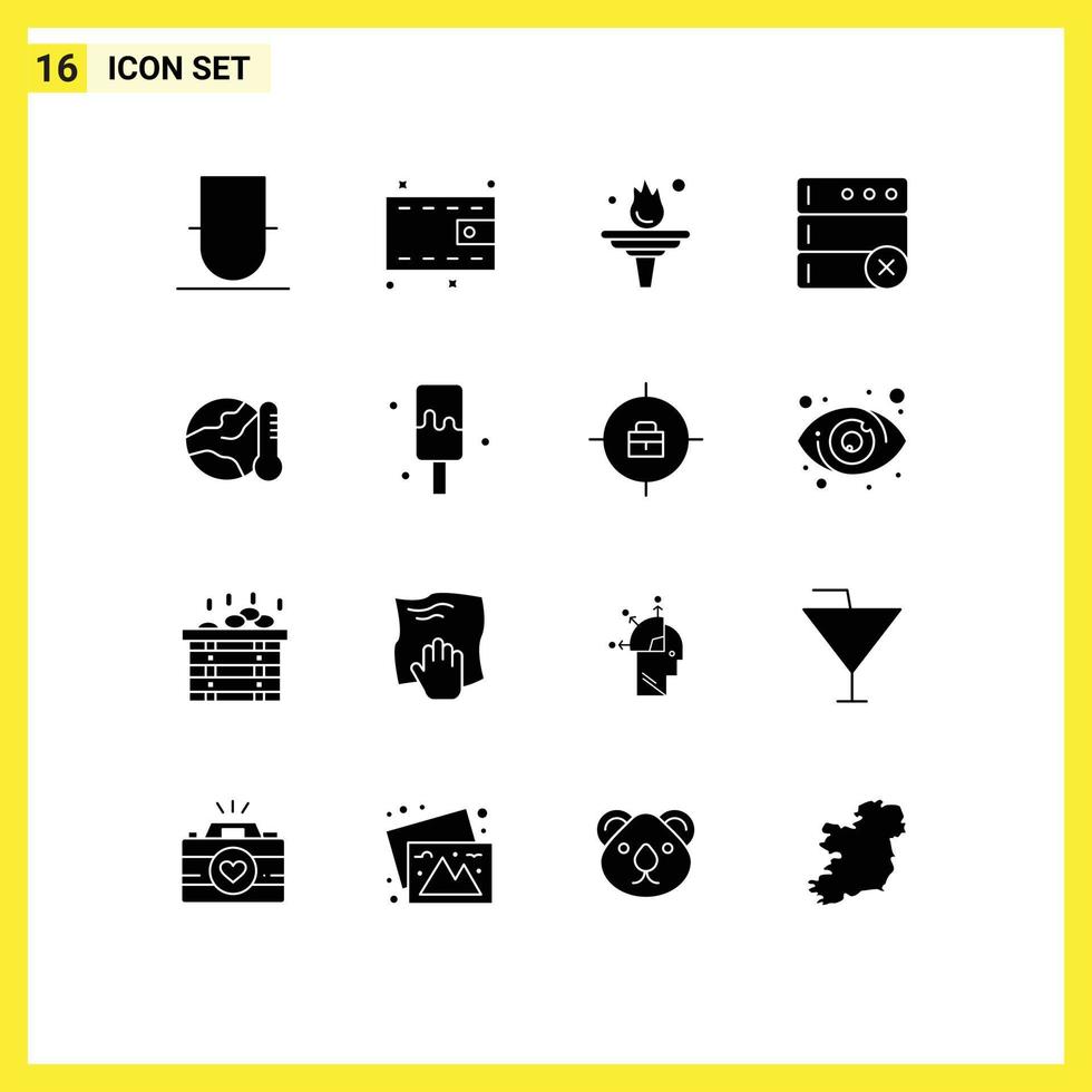 pittogramma impostato di 16 semplice solido glifi di caldo ambiente formazione scolastica terra Elimina modificabile vettore design elementi