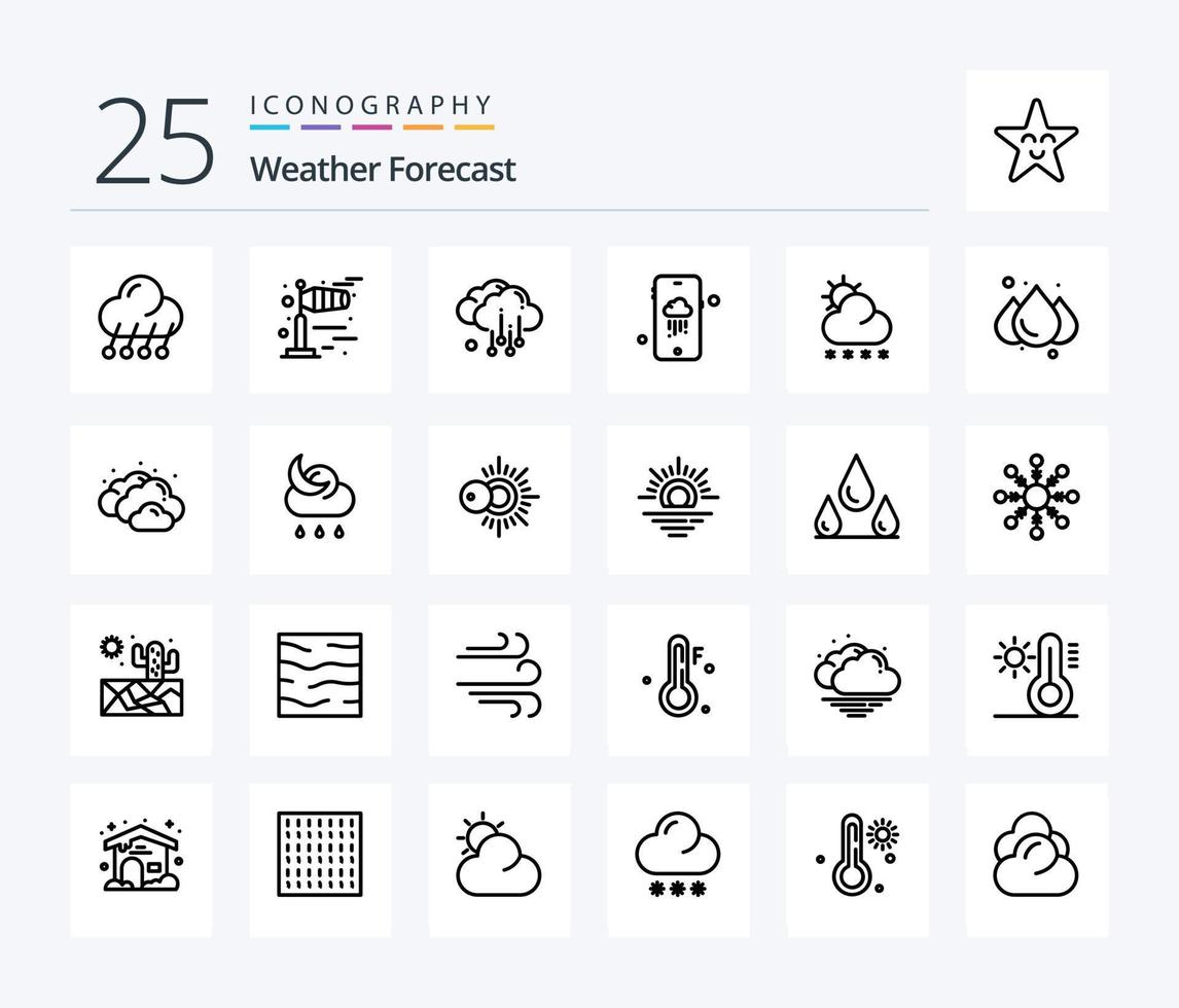 tempo metereologico 25 linea icona imballare Compreso tempo atmosferico. neve. nube. previsione. tempo metereologico vettore