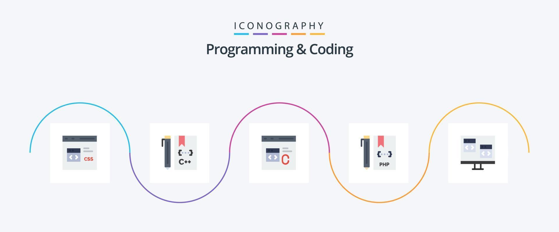 programmazione e codifica piatto 5 icona imballare Compreso computer. app. sviluppare. php. sviluppo vettore