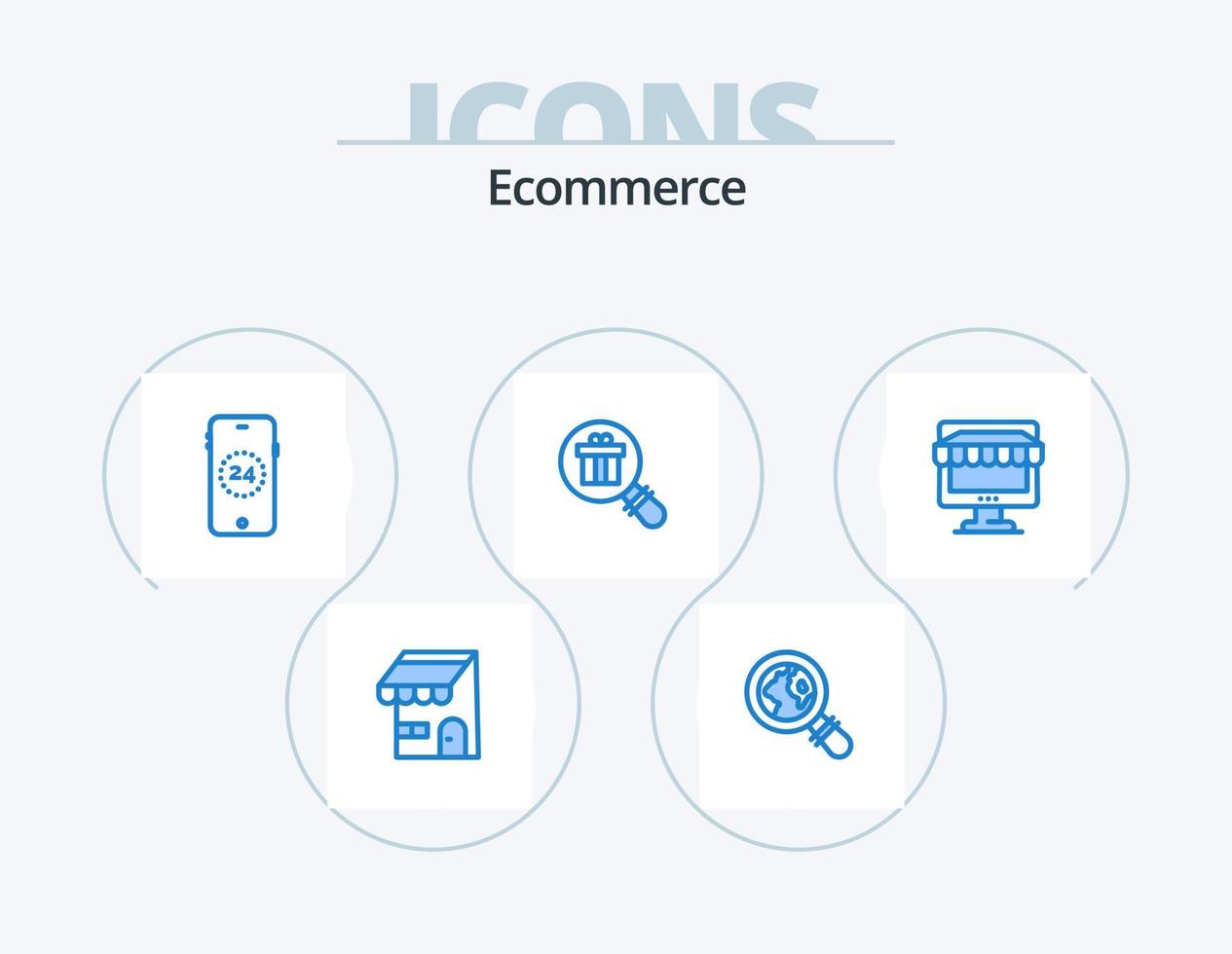 e-commerce blu icona imballare 5 icona design. negozio. negozio. in linea. e-commerce. e-commerce vettore