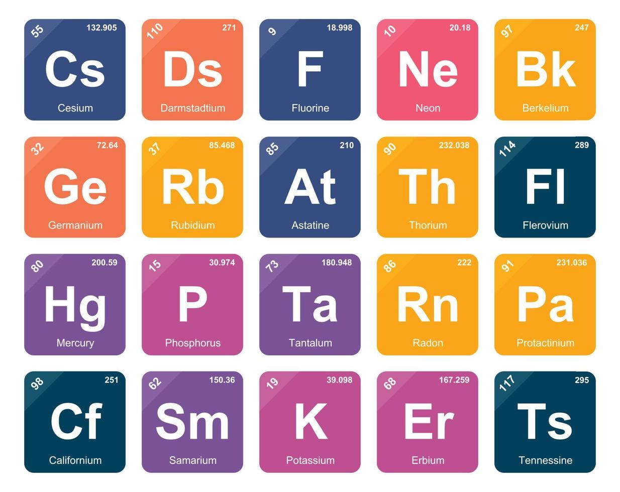 20 preiodico tavolo di il elementi icona imballare design vettore