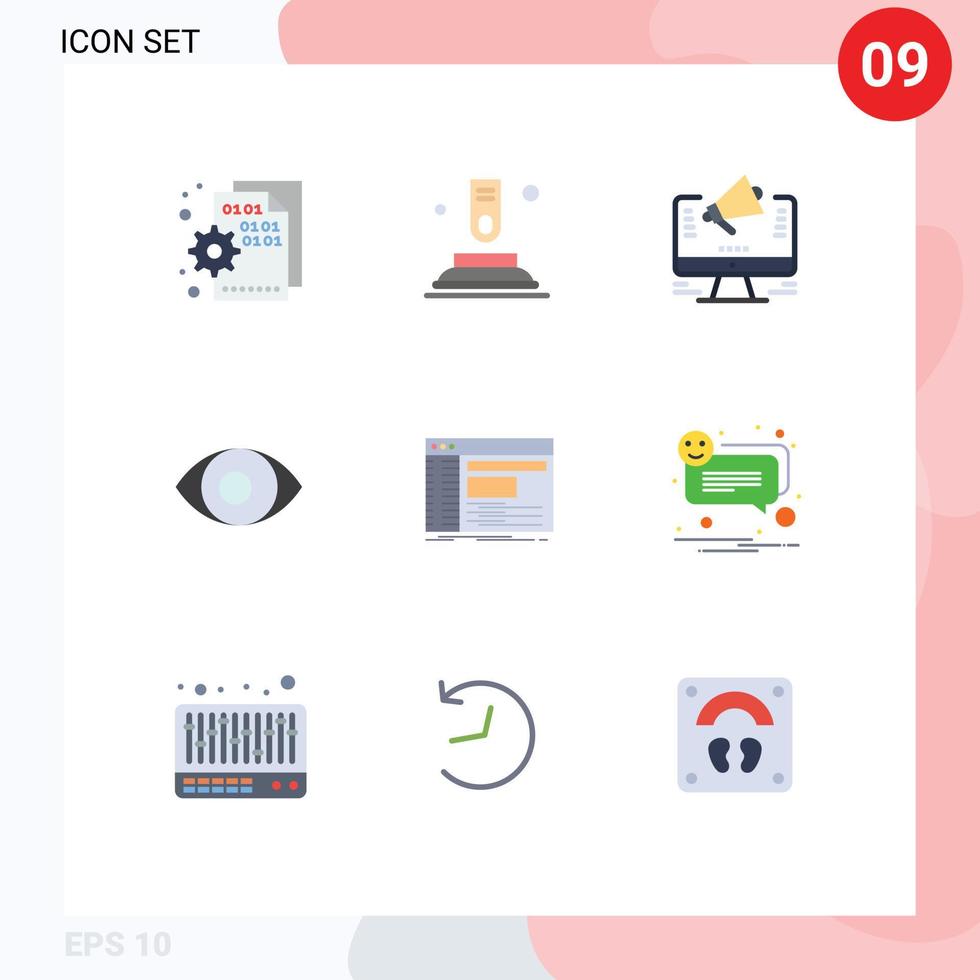 mobile interfaccia piatto colore impostato di 9 pittogrammi di Admin occhio inizio gradi marketing modificabile vettore design elementi