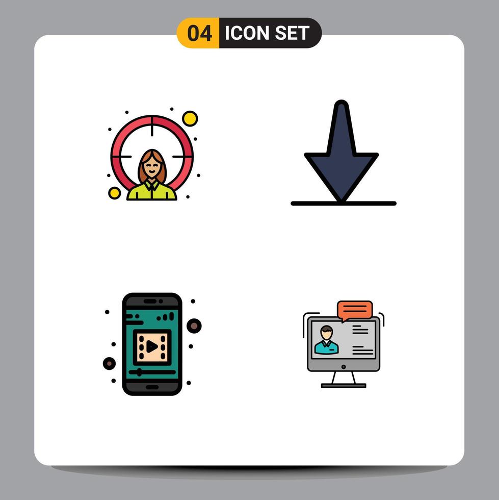impostato di 4 moderno ui icone simboli segni per dipendente mobile video obbiettivo giù attività commerciale modificabile vettore design elementi