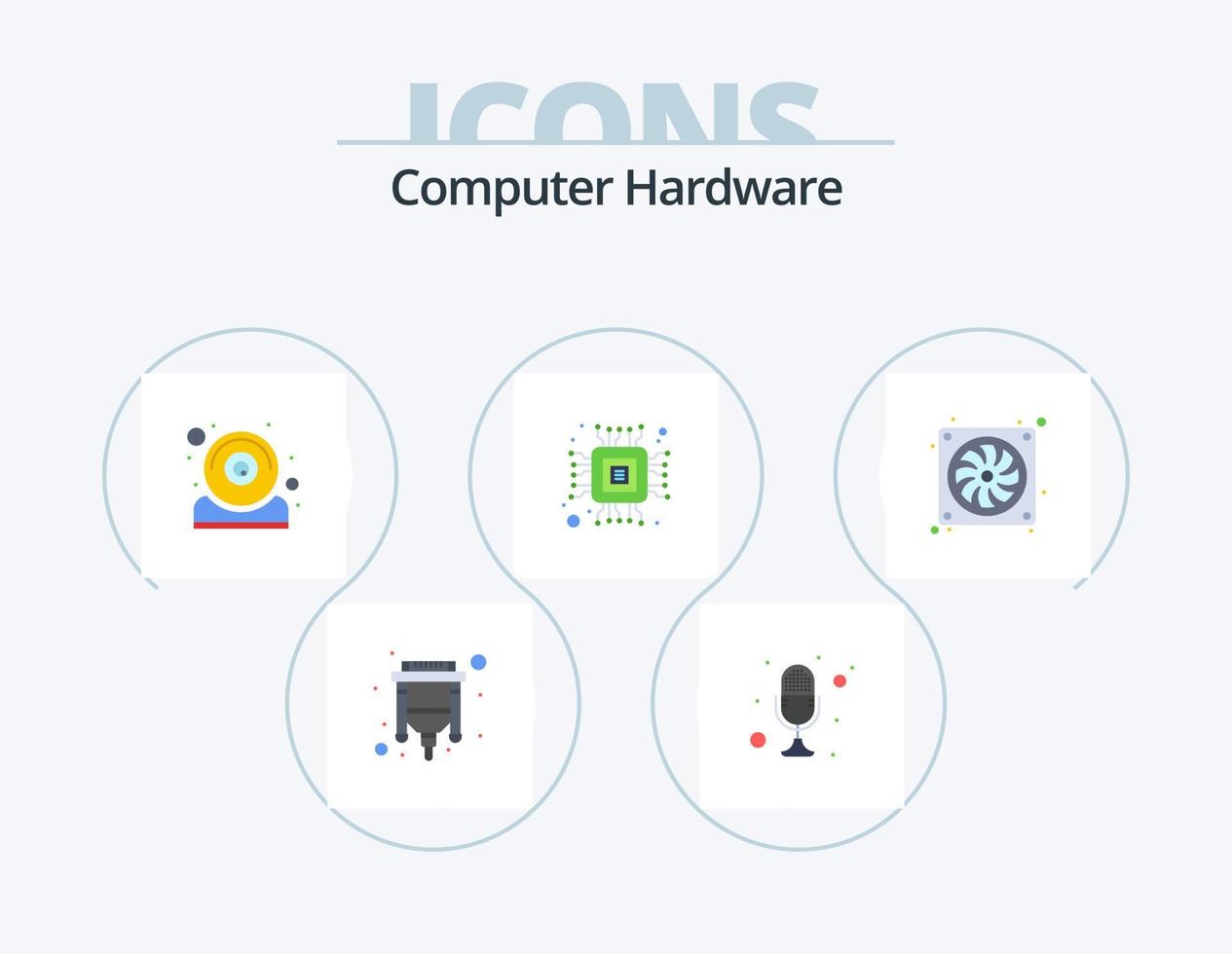 computer hardware piatto icona imballare 5 icona design. computer. micro. parlare. computer. webcam vettore