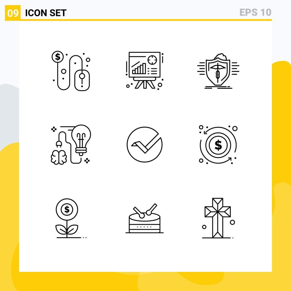 mobile interfaccia schema impostato di 9 pittogrammi di idea di brainstorming assicurazione assalto sicuro modificabile vettore design elementi