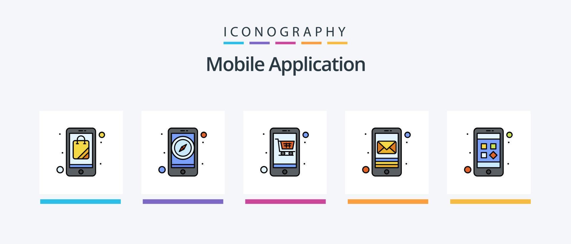 mobile applicazione linea pieno 5 icona imballare Compreso mobile media. mobile. In tutto il mondo. completo. app. creativo icone design vettore