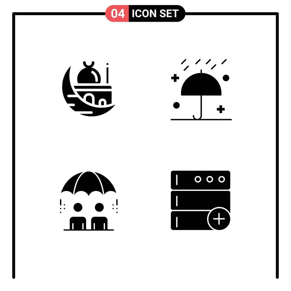 4 tematico vettore solido glifi e modificabile simboli di mezzaluna inverno moschea pioggia gestione modificabile vettore design elementi