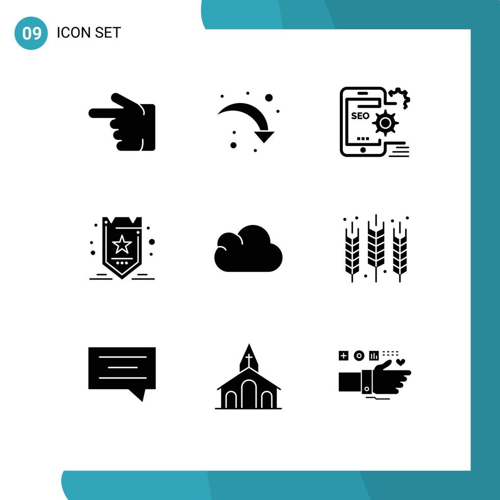 moderno impostato di 9 solido glifi e simboli come come nube SEO SEO ottimizzazione configurazione modificabile vettore design elementi