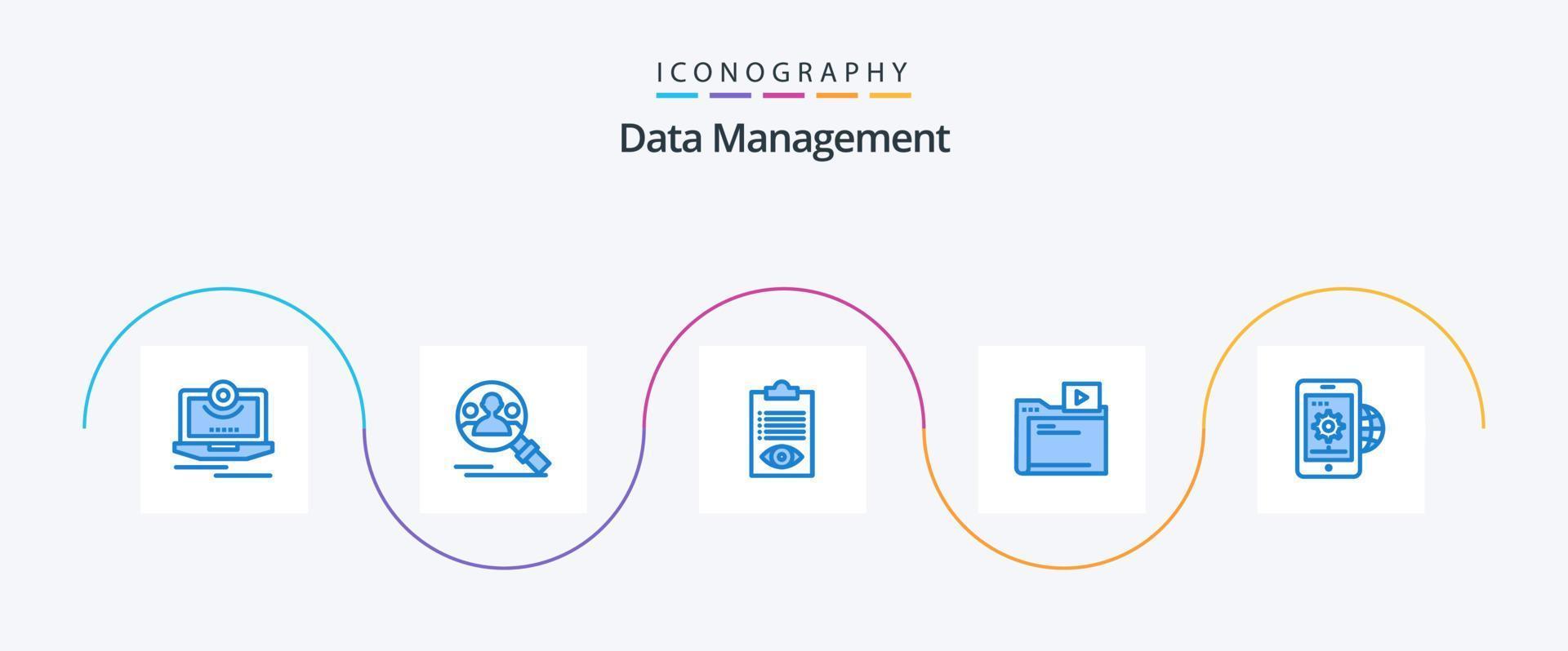 dati gestione blu 5 icona imballare Compreso media. film. utente. cartella. linea vettore