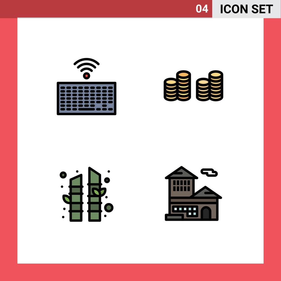 gruppo di 4 riga piena piatto colori segni e simboli per hardware sauna genere i soldi banca account modificabile vettore design elementi