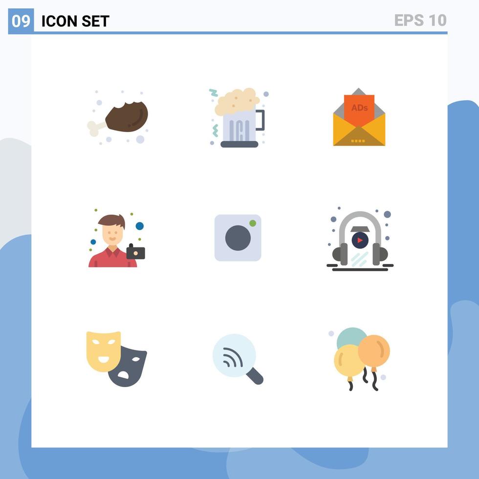gruppo di 9 moderno piatto colori impostato per telecamera foto pubblicità uomo telecamera modificabile vettore design elementi