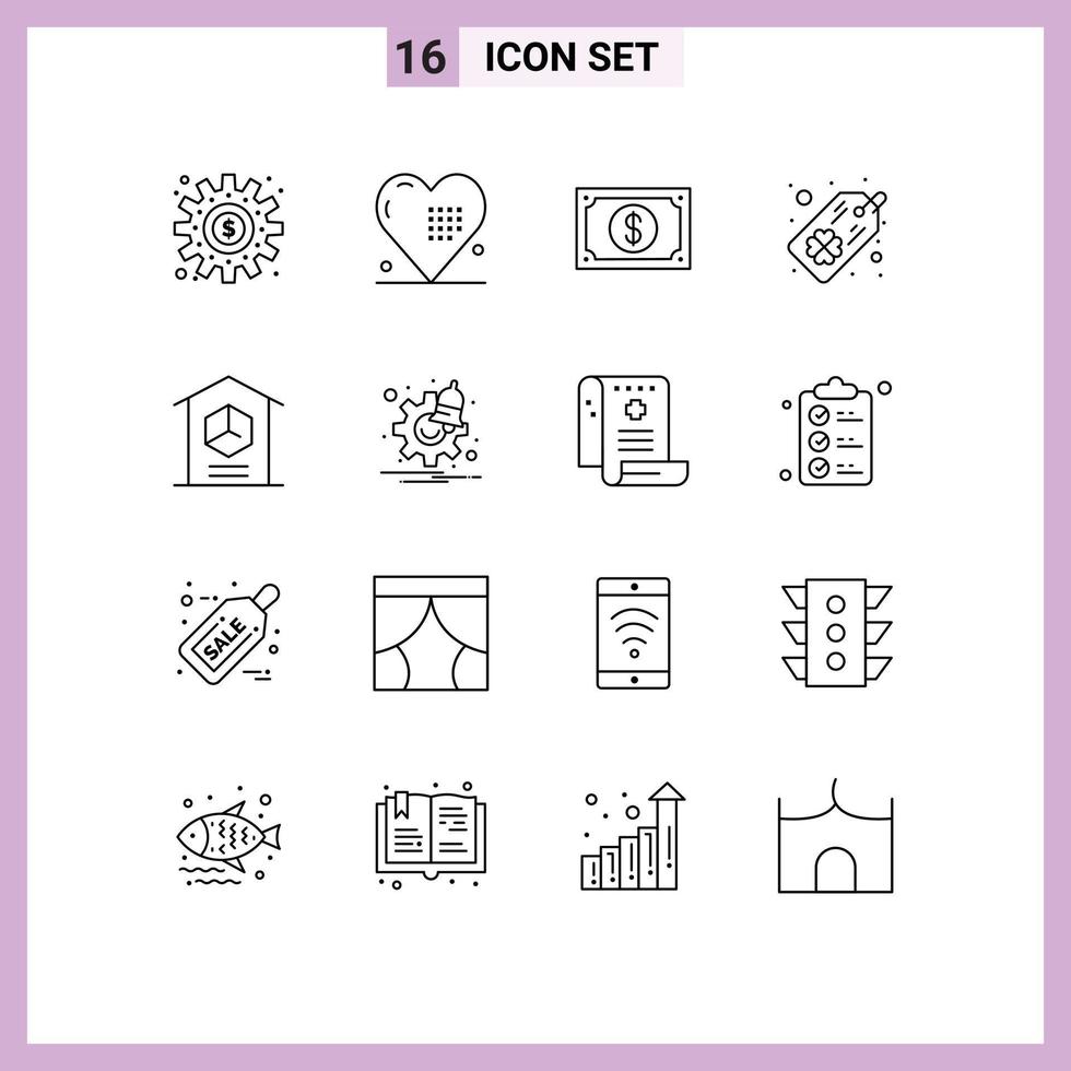 impostato di 16 moderno ui icone simboli segni per quattro foglia trifoglio etichetta vacanza indossabile pagamento modificabile vettore design elementi