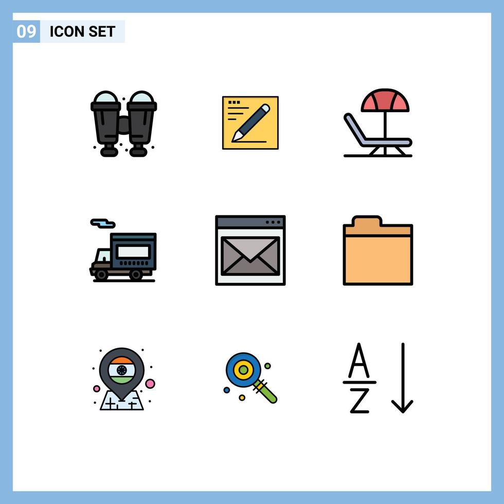 impostato di 9 moderno ui icone simboli segni per e-mail contatto estate comunicazione furgone modificabile vettore design elementi