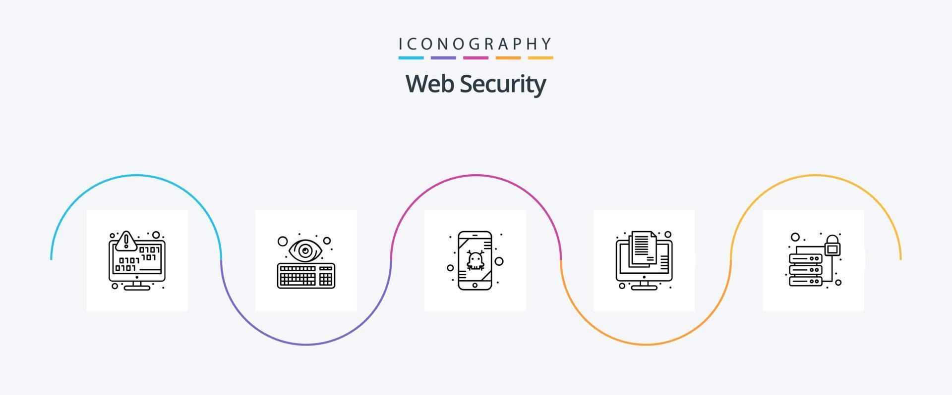 ragnatela sicurezza linea 5 icona imballare Compreso informazione. confidenziale. tastiera del computer. classificato. mobile vettore