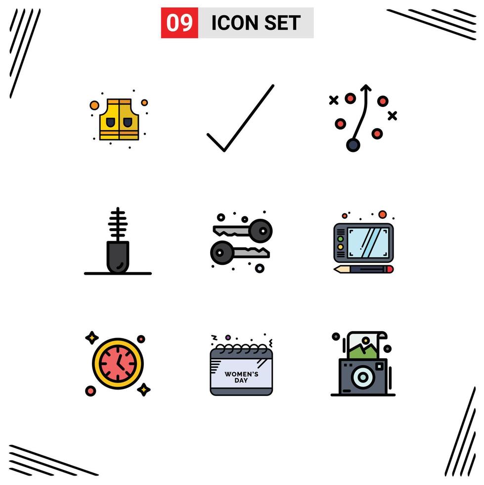 azione vettore icona imballare di 9 linea segni e simboli per disegnare simmetrico strategia chiavi mascara modificabile vettore design elementi