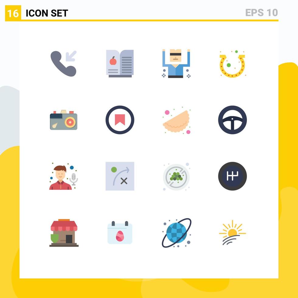 mobile interfaccia piatto colore impostato di 16 pittogrammi di risposta giorno libro Mela penale fortuna modificabile imballare di creativo vettore design elementi