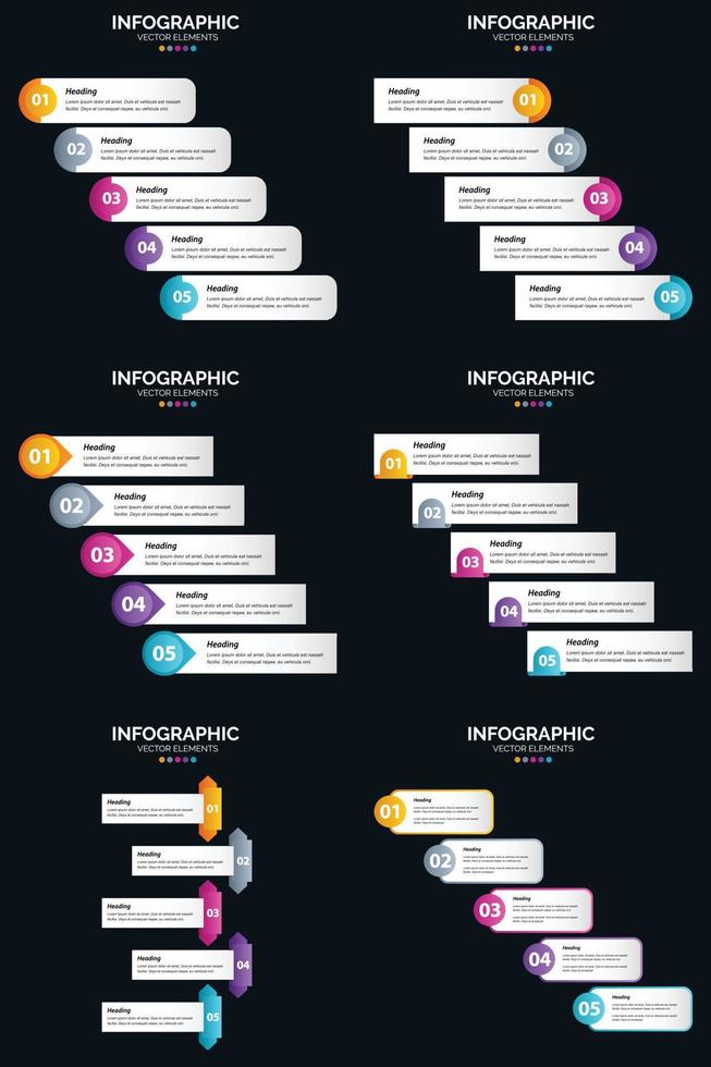 vettore 6 infografica imballare presentazione diapositiva modello 5 passaggi ciclo diagrammi e linea del tempo