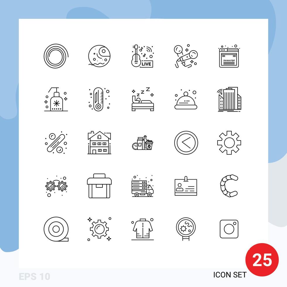 25 utente interfaccia linea imballare di moderno segni e simboli di javascript design emittente cantando microfono modificabile vettore design elementi