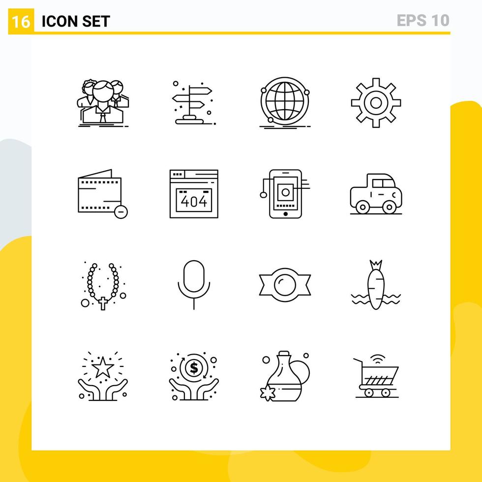 moderno impostato di 16 lineamenti pittogramma di utente interfaccia pointer Ingranaggio Rete modificabile vettore design elementi