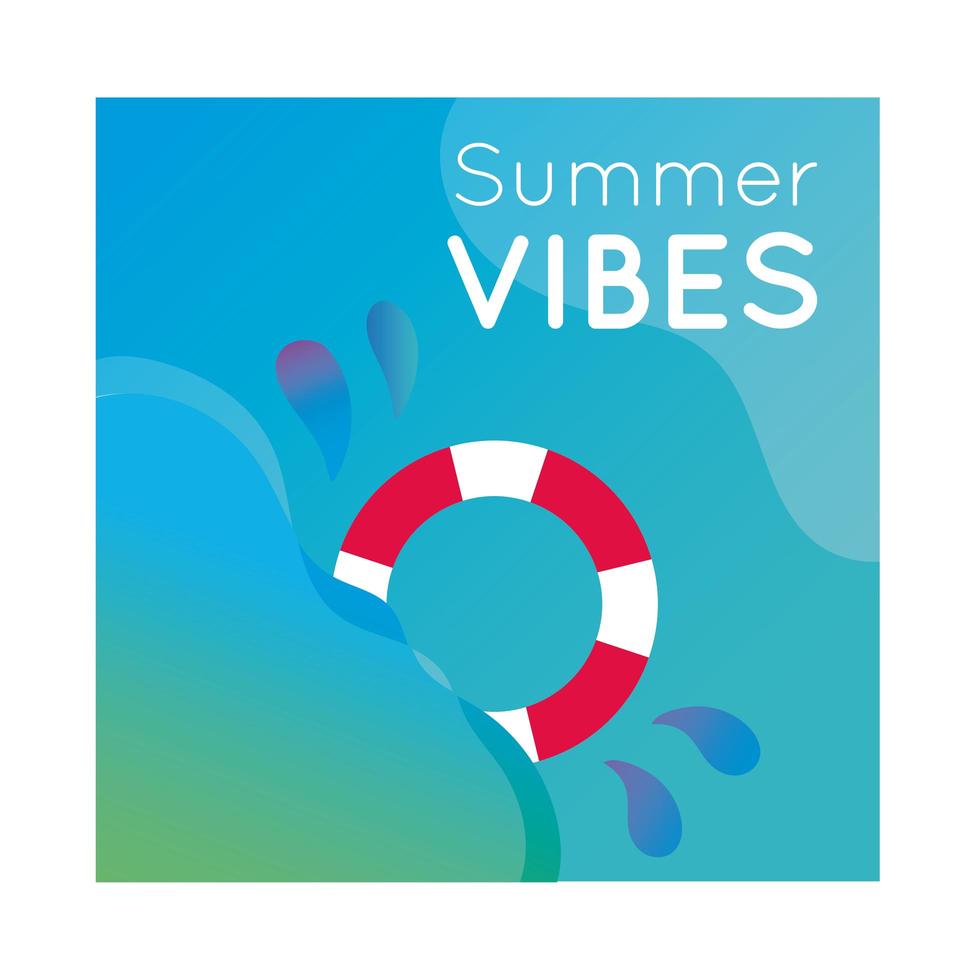 banner colorato di vibrazioni estive con galleggiante bagnino vettore