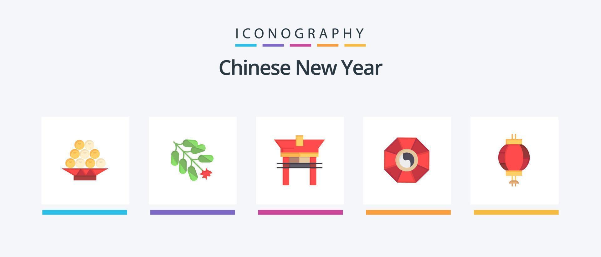 Cinese nuovo anno piatto 5 icona imballare Compreso Capodanno. nuovo. Capodanno. Cinese. petardo. creativo icone design vettore