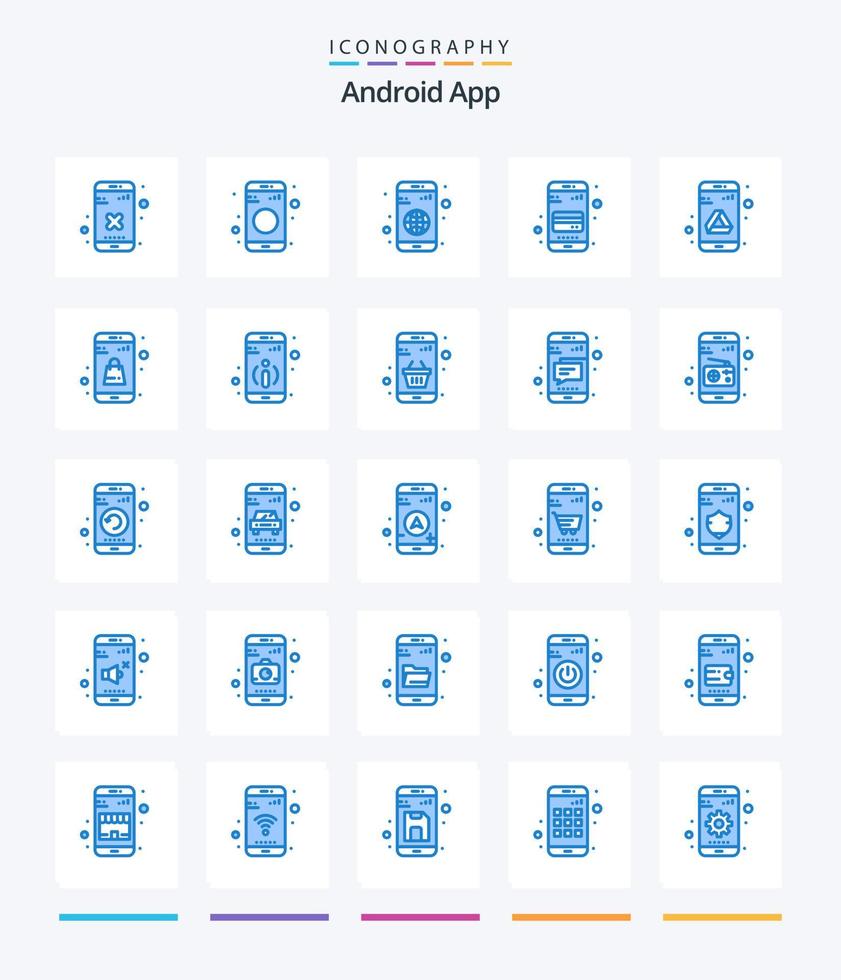 creativo androide App 25 blu icona imballare come come viaggio. Telefono. app. mobile. ATM carta vettore
