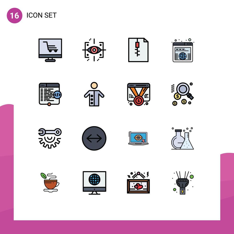 16 utente interfaccia piatto colore pieno linea imballare di moderno segni e simboli di sito web codice archivio In tutto il mondo dominio modificabile creativo vettore design elementi