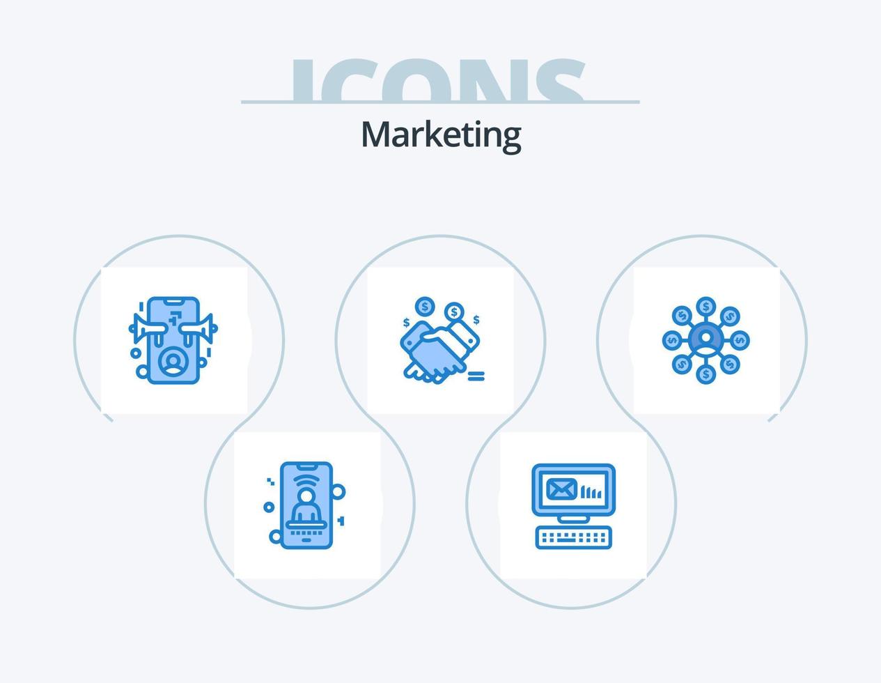 marketing blu icona imballare 5 icona design. utente. i saldi. anno Domini. Al dettaglio. mano vettore
