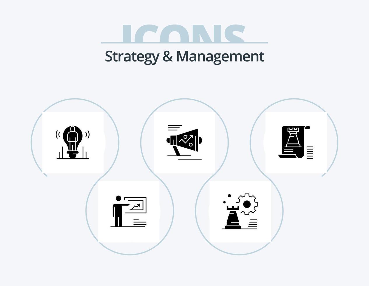 strategia e gestione glifo icona imballare 5 icona design. altoparlante. marketing. ambientazione. luce. utente vettore