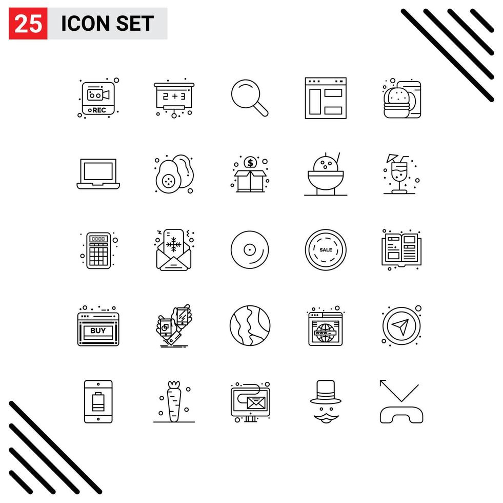 25 creativo icone moderno segni e simboli di cibo bevanda ricerca hamburger pagina web modificabile vettore design elementi