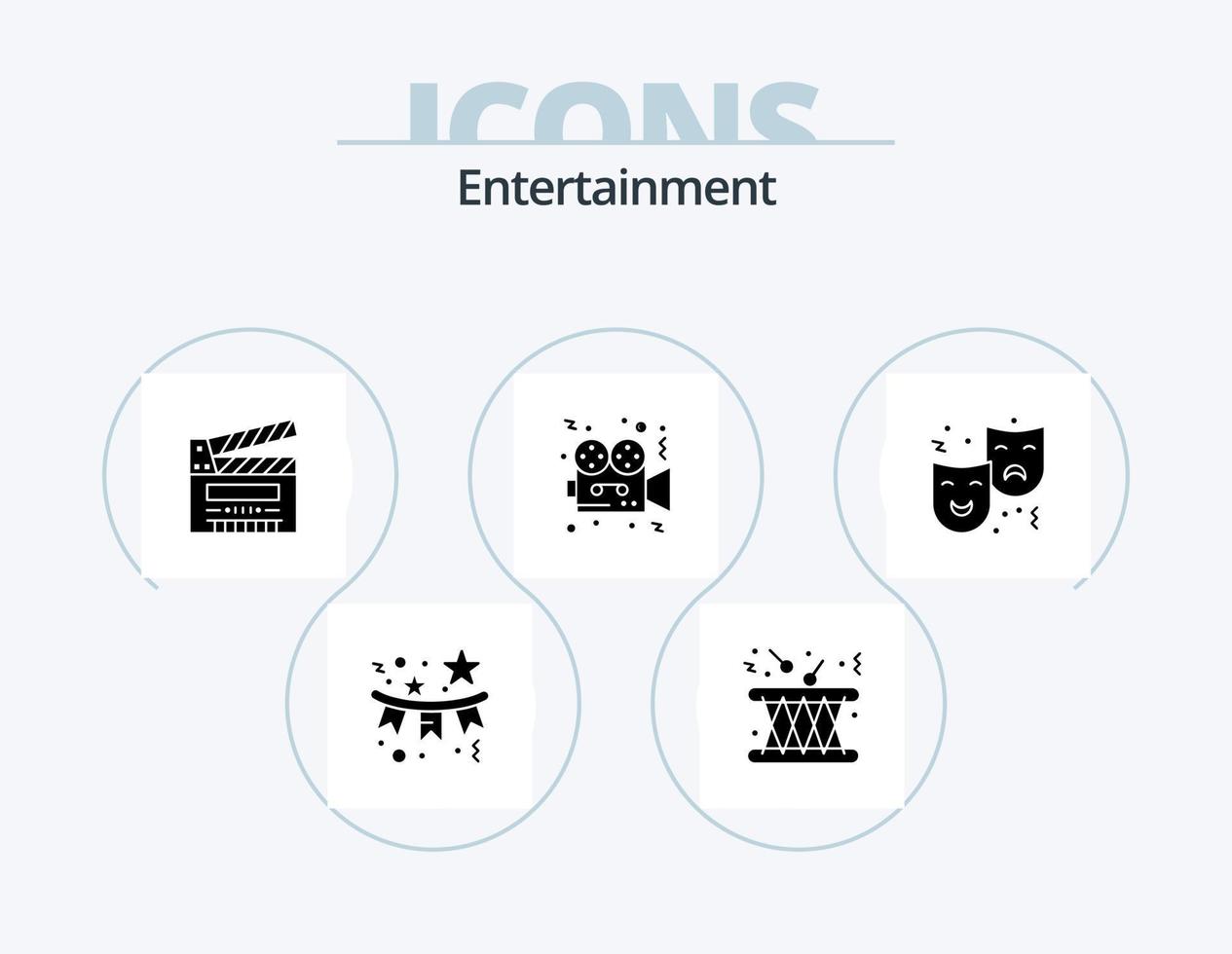 divertimento glifo icona imballare 5 icona design. video. film. strumento. multimedia. clip vettore