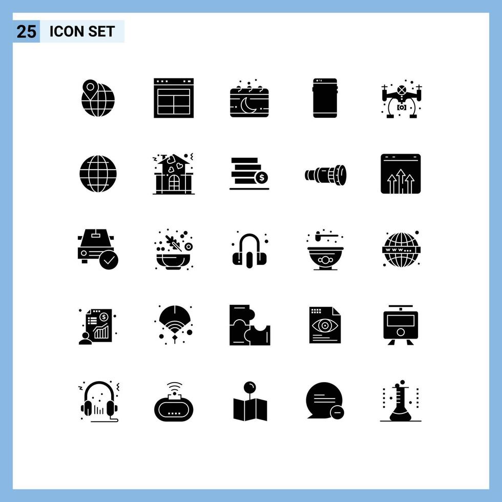 imballare di 25 creativo solido glifi di Samsung mobile calendario inteligente Telefono Luna modificabile vettore design elementi