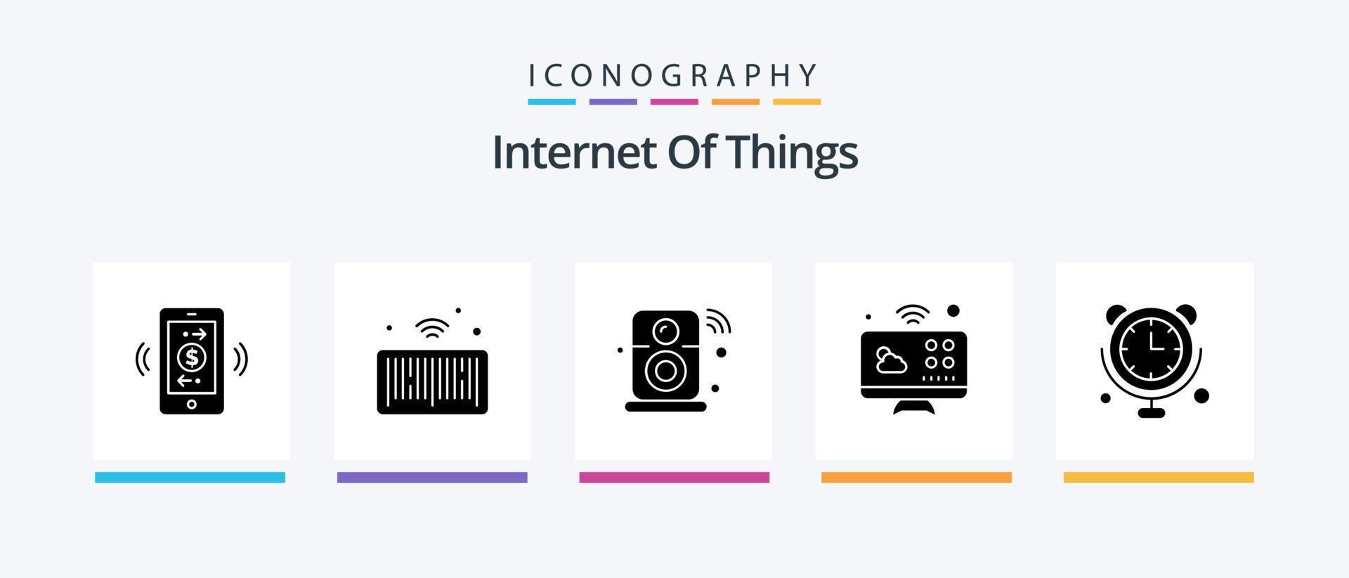 Internet di cose glifo 5 icona imballare Compreso orologio. tenere sotto controllo. oratore. connessioni. Wifi. creativo icone design vettore