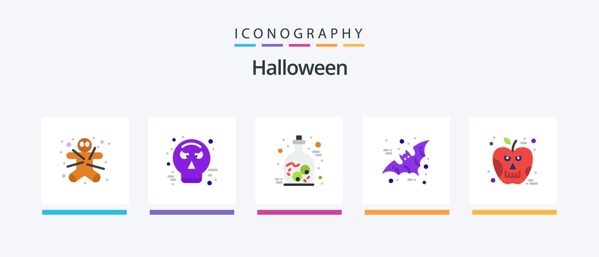 Halloween piatto 5 icona imballare Compreso Halloween. allarmante. occhio. Halloween. pipistrello. creativo icone design vettore