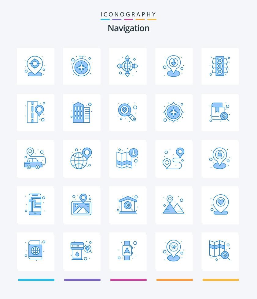 creativo navigazione 25 blu icona imballare come come traffico. luci. globo. spillo. Posizione vettore