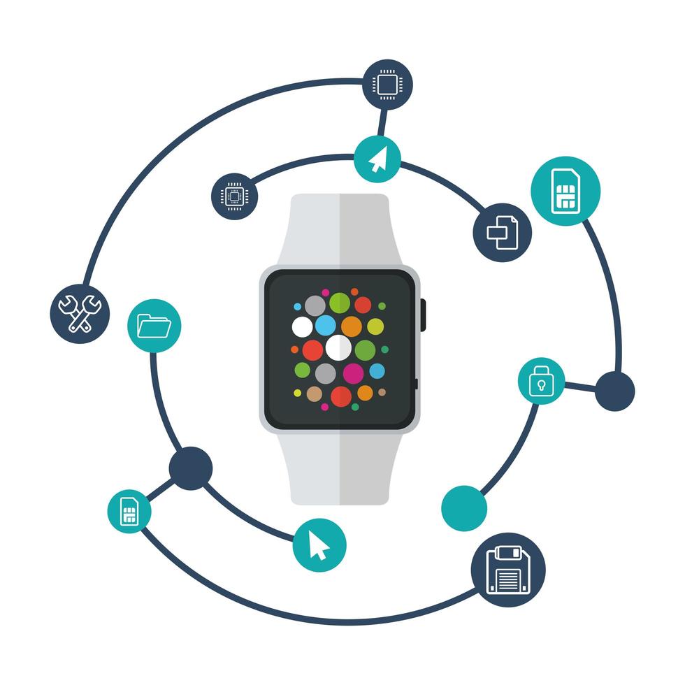 orologio intelligente isolato e set di icone disegno vettoriale