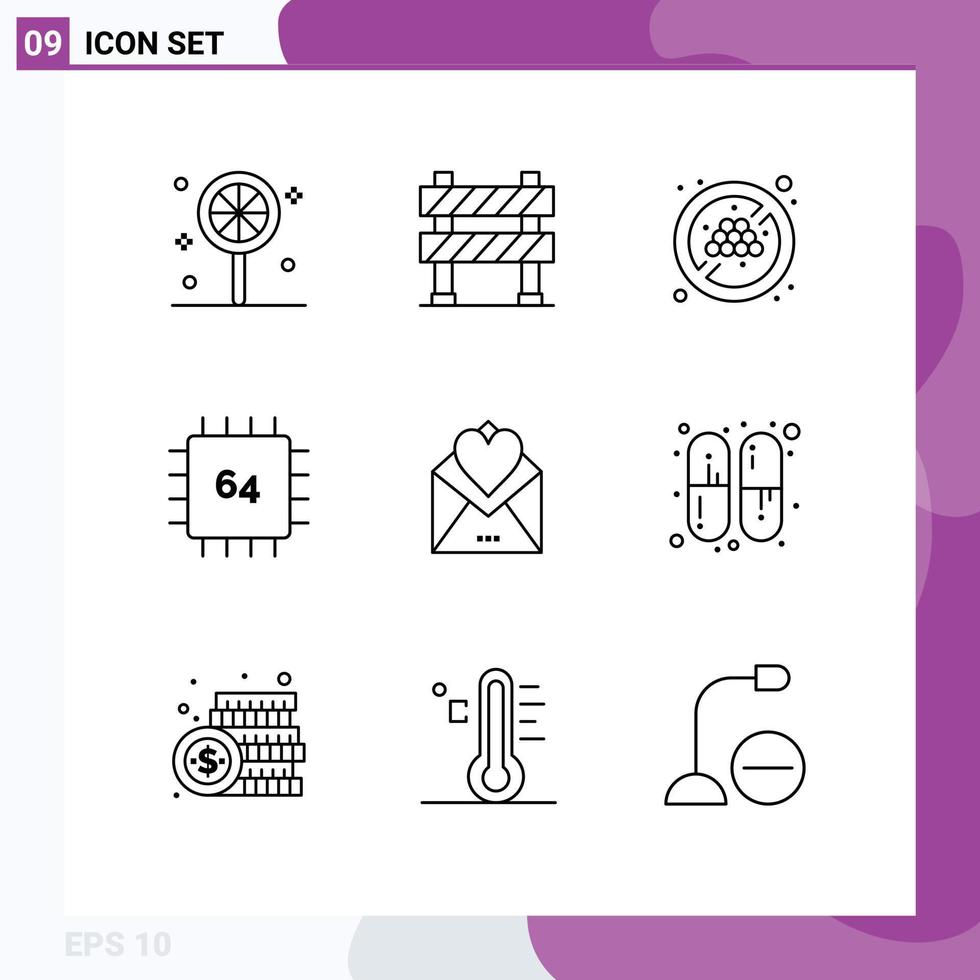 impostato di 9 moderno ui icone simboli segni per posta hardware no dieta aggeggio computer modificabile vettore design elementi