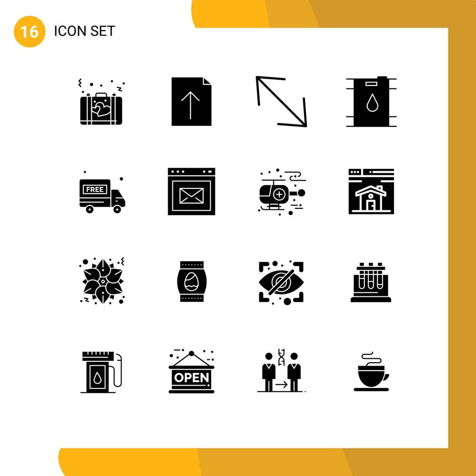 mobile interfaccia solido glifo impostato di 16 pittogrammi di del browser consegna furgone freccia consegna camion benzina modificabile vettore design elementi